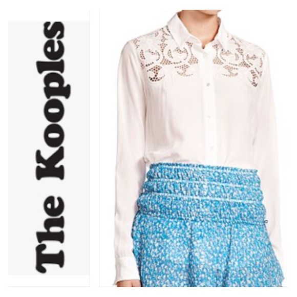 The Kooples Tops - The Kooples Broderie Anglaise Button Down Shirt In White/Off White Size L